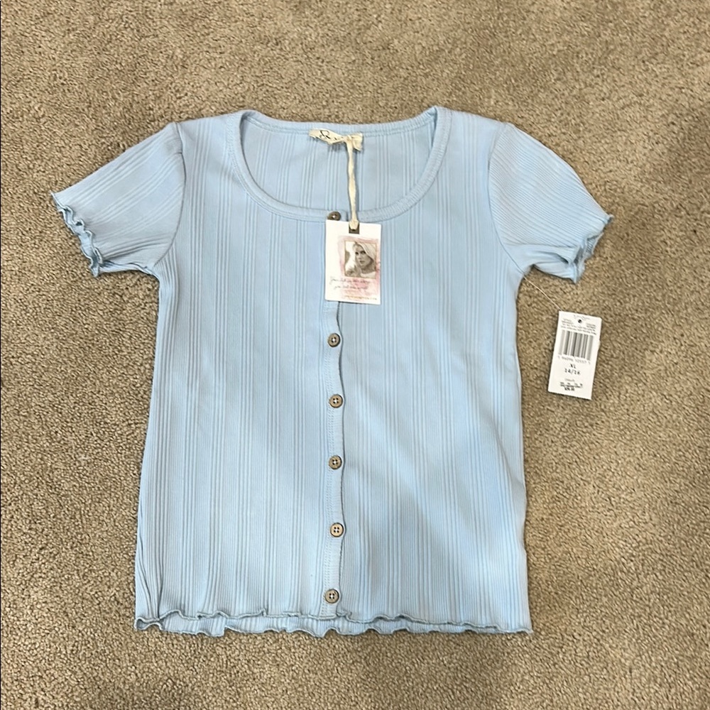 Light Blue Button-Up Ribbed Top NWT